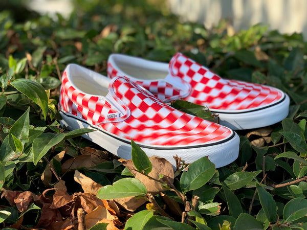 Red Twisted Checkerboard Vans Vans Slip On Checkerboard Blur