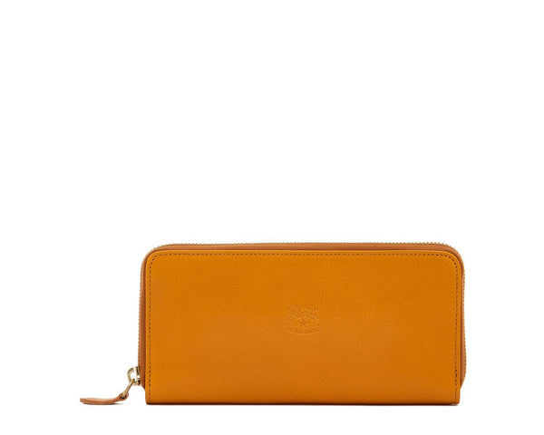 Women's Zip Around Wallet in Soft Vegetable-Tanned Cowhide Leather - Honey