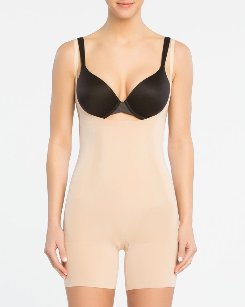 ONCORE OPEN-BUST MID-THIGH BODYSUIT - SOFT NUDE