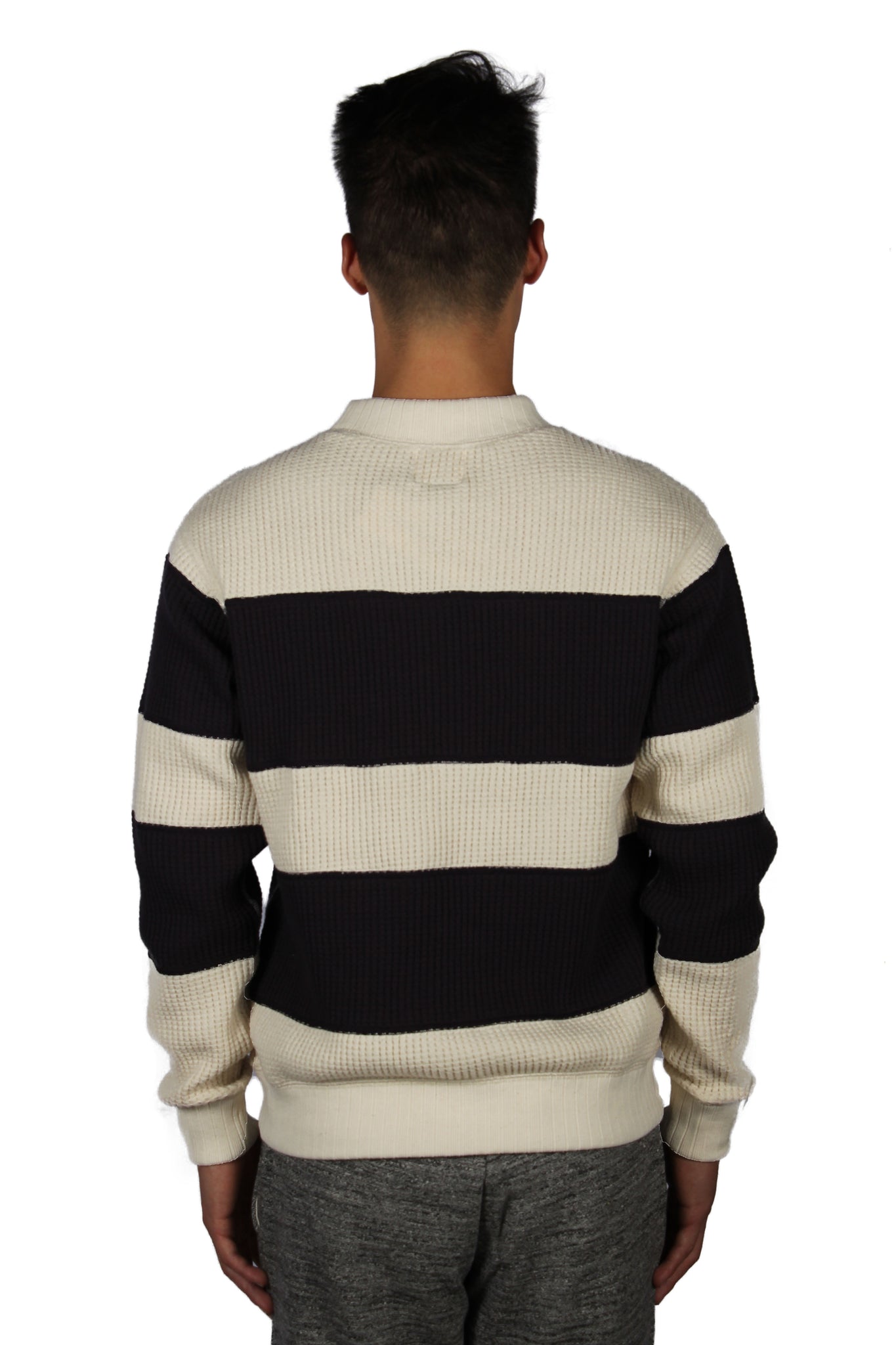 WAFFLE MIDNECK BORDER BIG WAFFLE JERSEY SWEATSHIRT IVORY OFF BLACK