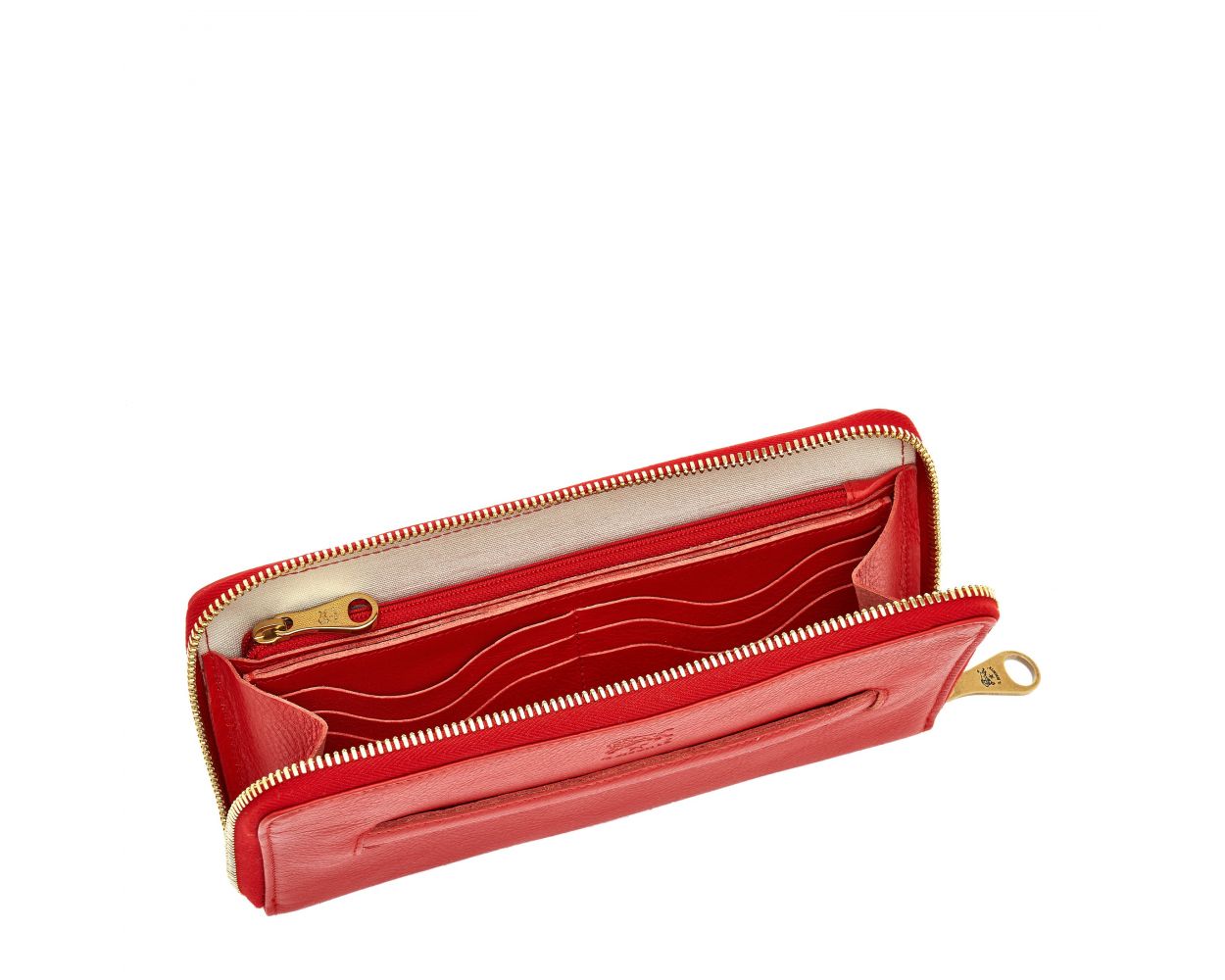 Women's Zip Around Wallet in Soft Vegetable-Tanned Cowhide Leather color - Salina line SZW045 - Bright Red
