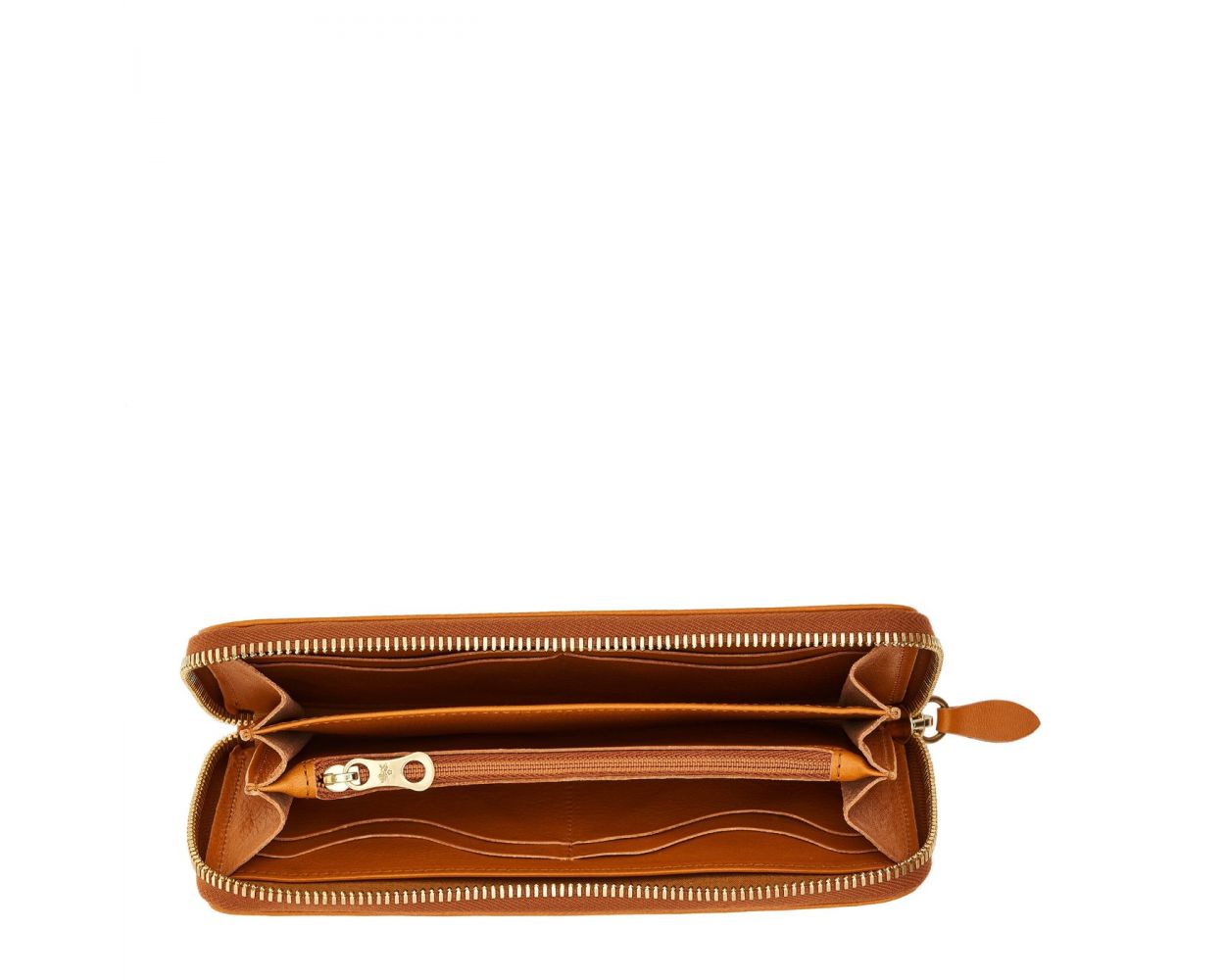 Women's Zip Around Wallet in Soft Vegetable-Tanned Cowhide Leather - Honey